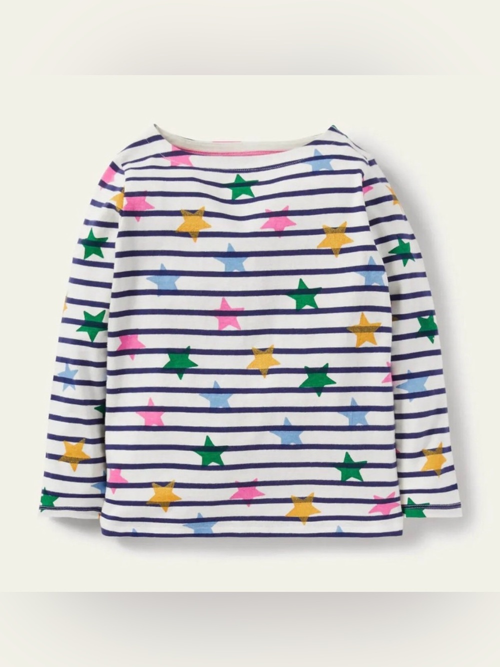 MINI BODEN Everyday Breton in Ivory/Navy Multi Stars - 4-5Y